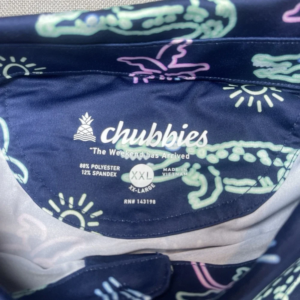 Chubbies The Weekend Has Arrived Mens Stretch Dark Blue Neon Polo Shirt XXL - Picture 4 of 8